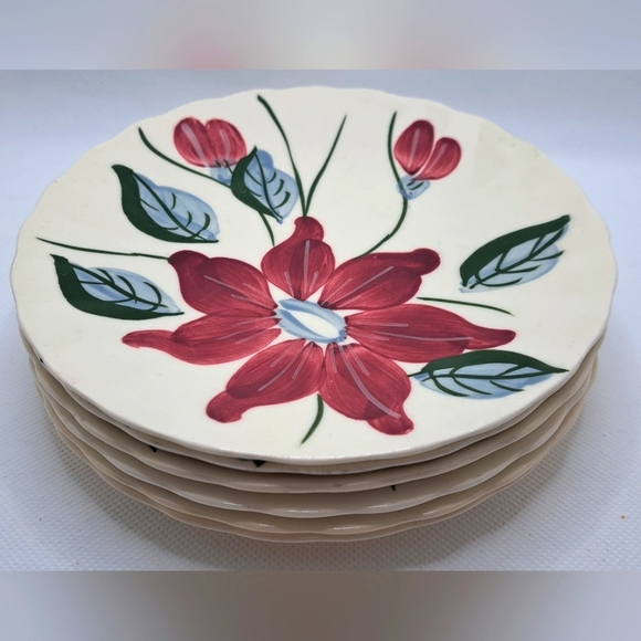 Vtg Blue Ridge Pottery POINSETTIA 6 Bread And Butter Plates - Picture 1 of 5